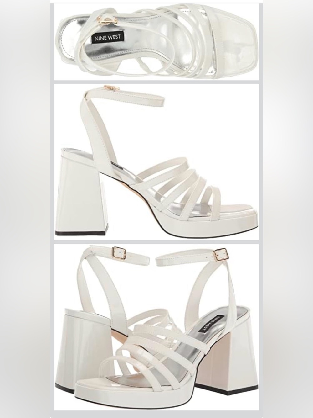 NWT Nine West TERISS Strappy Platform Block Heel Sandals SZ 6 WHITE NEVER WORN